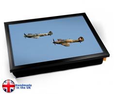 Hurricane Hawker and Spitfire Supermarine Aviation Plane Cushion Lap Tray Kissen Tablett Knietablett Kissentablett - Schwarzer Rahmen
