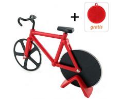 Fahrrad Pizzaschneider, 100% Essen Grade Antihaftbeschichteter Edelstahl Doppel Pizza Schneider, Profiausführung, Geeignet für Party usw, Interessantes Weihnachtengeschenk, Rot