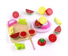 Zubehör Kinderküche Schneidebrett Holz mit Früchten Schneiden Obst Gemüse Lebensmittel Holzspielzeug Rollenspiele Küchenspielzeug für Kinder ab 3 4 5 Jahr Junge Mädchen (21 Pcs)