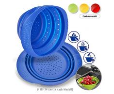 Premium Sieb faltbar aus Silikon | platzsparend, multifunktional, spülmaschinengeeignet (faltbares Nudelsieb, Abtropfsieb, Küchensieb, Dampfgarer, Durchschlag, Abgießhilfe) | Blau 18 cm