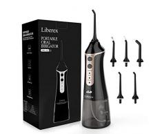 Munddusche Zahnreiniger Wasser Flosser - Liberex IPX7 Wasserdicht Portabel Oral Irrigator, mit 3 Modi, 5 Düsen, 300ml Wassertank, USB wiederaufladbarer Zahnreiniger für Zuhause, Reise