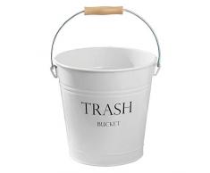 mDesign weißer Abfallsammler aus Metall - perfekt als Mülleimer in der Küche, Papierkorb im Büro oder Abfalleimer im Bad - Tragegriff aus Holz - Landhaus-Stil - 12,5 L Füllmenge