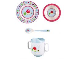 Spiegelburg Baby-Glück 4 tlg. Melamin-Set Mein erstes Geschirr 93883 hellblau + Trinkbecher 93650 hellblau