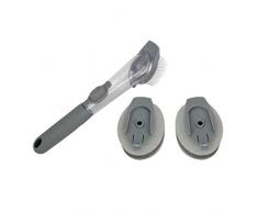 Geschirrspülen Pinsel Spülbürste Bürste Wechselbarer Bürstenkopf 2-IN-1 Geschirrspülen Bürste Lang Stielwaschbürste Automatisches Waschmittel (Grau)