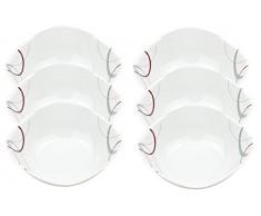 6er Set Müslischale Palazzo 14,2cm - kleine Schale / Schüssel aus weißem Porzellan mit Dekor-Kreisen in grau und dunkelrot