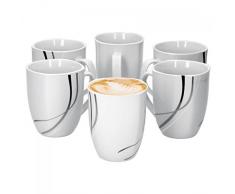 Van Well 6er Set Kaffeebecher Silver Night, Jumbo-Tasse, 300 ml, 85 x 85 mm, Hotelporzellan, große Kaffeetasse, Porzellanbecher, abstraktes Dekor, Gastro
