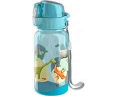 HABA 305152 - Trinkflasche Dinos, 400 ml Kindertrinkflasche mit Dino-Motiv, mit großer Öffnung und Verschlusskappe, läuft nicht aus, BPA-freier Kunststoff, für die Spülmaschine