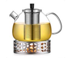 ecooe 1500ml Teekanne Glas mit Edelstahl Stövchen Teebereiter mit abnehmbare Edelstahl-Sieb