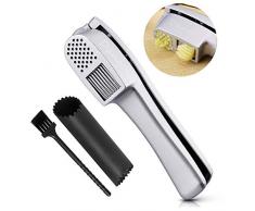 Knoblauchpresse,Knoblauchschneider,2 in 1 Professional Knoblauch Fleischwolf und Schneide, Knoblauchschäler+Reinigungsbürste, Kitchen Helper