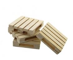 4 Mini Holzpaletten im Set Getränkeuntersetzer Untersetzer Servierhilfe – natur B9xT9xH2cm