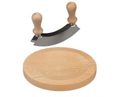 Buchenholz Wiegebrett rund 24 x 2,5 cm mit Doppelklingen Wiegemesser mit Holzgriffen