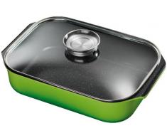 King B6830G Aluguss-Bräter mit Glasdeckel und Aromaknopf, Fusion beschichtet, 40 x 26 cm, grün