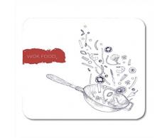Mauspads Monochrome realistische Zeichnung von Wokpfannen und Gemüsepilzen Nudeln Gewürze Braten und Aufwerfen Mauspads für Notebooks, Desktop-Computer Büromaterial