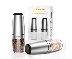 OUSMIN, New Eiditon 2020, Salz und Pfeffer Mühle Elektrisch mit Keramikmahlwerk I Elektrische Pfeffermühle und Salzmühle mit Neigungsinduktion I Gewürzmühle Salt and Pepper Mill (2er Set)