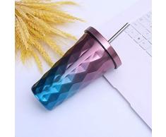 QearFun Trinkbecher mit Strohhalm Edelstahl Thermo Kaffeebecher to go 500ml Kaffeetassen für Frauen-Mädchen-Männer (Lila)