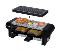 Syntrox Germany Edelstahl Design Raclette Glarus mit Grillplatte und Platte Heißer Stein für 2 Personen