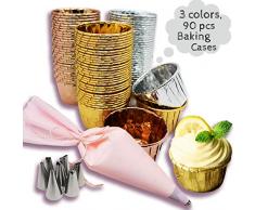 Weekend&Lifecan cupcake formen, Muffinförmchen Aluminium-Folien, Backförmchen aus Aluminiumfolie, mit Spritzbeutel Spritzdüsenset Ideal für Muffins und Cupcakes （Pack of 90）
