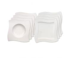 Villeroy & Boch NewWave Dinnerset / quadratische Suppenteller und Speiseteller in geschwungener Form aus edlem Porzellan / 1 x Set (8-teilig)