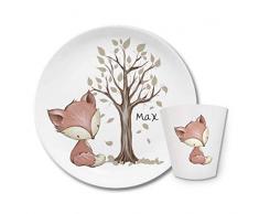 Kindergeschirr mit Name, Namen, Fuchs, Waldtiere, Kindergeschirr, Kinderteller