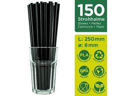 ChooseEco - 150 umweltfreundliche Jumbo Strohhalme ø8mm 25cm Schwarz - Trinkhalme Röhrchen biologisch abbaubar für Longdrink Smoothie Cocktail aus PLA Bio-Kunststoff #2021
