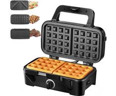 Decen Sandwichmaker 3 in 1 (Waffeleisen Sandwichtoaster Kontaktgrill), 1200W & 5-Gang-Temperaturregelung mit 3 Abnehmbare Platten, Antihaftbeschichtung, LED-Anzeigeleuchten und Cool Touch-Griff