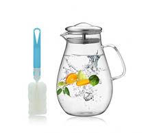 Wasserkaraffe 1.9L, Wasserkrug, Karaffe ,Glaskanne aus Hitzebeständigem Borosilikatglas mit Deckel aus Edelstahl