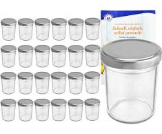 MamboCat 25er Set Sturzgläser 230 ml Hoch Deckelfarbe Silber to 66 inkl. Diamant Gelierzauber Rezeptheft, Marmeladengläser, Einmachgläser, Einweckgläser, Gläser