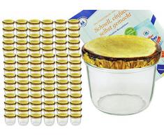 MamboCat 100er Set Sturzglas, 230 ml mit to 82, Deckel mit Holz-Dekor, Einmachglas, Einweckglas inkl. Diamant-Zucker Gelierzauber Rezeptheft