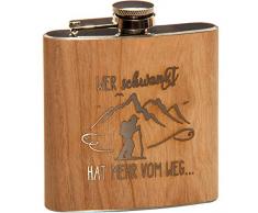 Spruchreif PREMIUM QUALITÄT 100% EMOTIONAL · Flachmann aus Edelstahl mit Gravur · perfekte Geschenkidee für Wanderer · Geschenk zum Wandern · Outdoorausflüge · Flachmann aus Holz