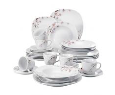 VEWEET Tafelservice Annie aus Porzellan 30 teilig | Kombiservice beinhatlet Kaffeetassen 175 ml, Untertasse, Dessertteller, Speiseteller und Suppenteller| Komplettservice für 6 Personen
