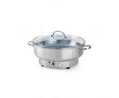 HENDI Chafing Dish Savoi, Elektrisch, einstellbar bis 85°C, Lebensmittelbehälter 6,8L, Glasdeckel, Speisenwärmer, Buffetwärmer, Wärmebehälter, 6,8L, 230V, 1000W, ø400x(H)250mm, Edelstahl