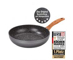 STONELINE® Back to Nature Schmorpfanne 28 cm, Made in Germany, mit Griff in Holzoptik, auch für öl- und fettfreies Braten, Kratzfeste Antihaftbeschichtung mit echten Steinpartikeln, Induktionspfanne