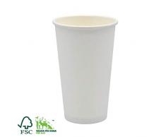 Pack&Cup Bio Kaffeebecher Pappbecher Coffee to Go Einwegbecher Plain White 500 ml (20 OZ) 50 Stück