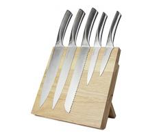 Sagenta Magnetisches Messerbrett⎪Holz Messerblock mit 5tlg Edelstahl Messerset⎪ Magnet Messerblock Holz⎪Bambus beschichtet⎪Edelstahlmesser Küchenmesser
