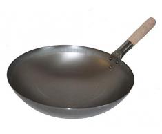 AAF Nommel ® Wok ca. 38 cm Ø runder Boden für Gas, Induktionsmulde, Gastronomie Wokpfanne Carbon Stahl
