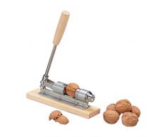 Relaxdays, Silber/Natur Retro Nussknacker Holz, Nutcracker, größenverstellbar, kraftsparend Nüsse öffnen, Hebel, Metall, Standard