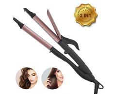 SKEY Lockenstab, 2 in 1 Glätteisen Lockenstab, 15S to 100C°, 32mm Haarglätter mit Anion, Keramikbeschichtung, LCD-Display, 100-220C° für Lange/kurze Haare, rosa