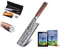 adelmayer® - Profi Nakiri Damastmesser extrem scharfe Klinge japanischer Damaststahl mit Walnussgriff und Wildledertuch