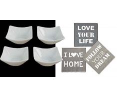 4er Set Porzellan Schalen, eckig inkl. 1x Servietten - Dip Schalen für Kräuterbutter, Olivenschale