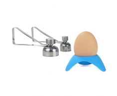 LANUCN 2 Stück Edelstahl-Eierschneider + 1 Silikon-Eierstütze, Eierdeckelentferner, Eieröffner in Zwei Größen, Eierköpfer