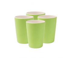 BIOZOYG Umweltfreundliches Kindergeschirr Bambus I 4 Stück Kinderbecher Melamin Partygeschirr Trinkbecher Mehrweg spülmaschinenfest BPA frei I Bambus Cup Natur weiß/grün 300 ml