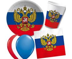 DH-Konzept/CARPETA 52-TLG. Party-Set * Russland * mit Pappteller + Servietten + Pappbecher + Luftballons für Kindergeburtstag // Teller Becher Servietten Party Geschirr Deko Geburtstag Mottoparty