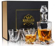 KANARS Whisky Karaffe und Gläser Set, 800ml Bleifrei Kristall Whiskey Dekanter mit 4x 300ml Gläsern, 5-Teiliges, Geschenkbox