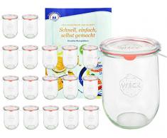 MamboCat 18er Set Weckgläser 1062 ml Tulpenform mit Deckel Einkochring Klammern I Original Weck Tulpenglas I Einweckgläser für Obst Gemüse UVM I inkl. Diamant-Zucker Gelierzauber Rezeptheft