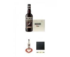 Molinari Caffe Sambuca 0,7 Liter + 50 Molinari Servietten + Molinari Sambuca Serviertablett + Schiefer Glasuntersetzer eckig ca. 9,5 cm Durchmesser