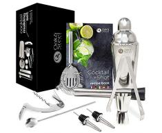 10 Stk Professionelles Cocktail Shaker Set +Cocktailbuch - Barstößel, Messbecher, Barlöffel, Korkenzieher, Sieb, Zange & 2 Ausgießer - Edelstahl Cocktail Mixer Bar Set| Elegante Geschenkbox