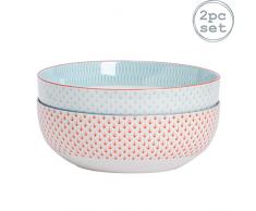 Nicola Spring Große, gemusterte Obst-/Salatschüssel - 1 x Hellblau & 1 x Koralle/Orange Azteken-Design - 284 mm - 2er-Set