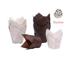 Barabum Backförmchen aus Papier in Tulpenform, für Cupcakes, Muffins, Braun und Weiß, 100 Stück 1