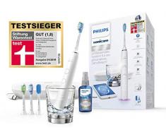 Philips Sonicare DiamondClean Smart Schallzahnbürste HX9924/03 mit 5 Putzprogrammen, 3 Intensitäten, Ladeglas, USB-Reiseetui & 4 Bürstenköpfen - schonendes Putzen dank Drucksensor – Weiß
