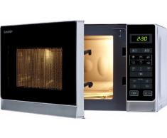 Sharp R242INW Solo-Mikrowelle / 20 L / 800 W / 5 Leistungsstufen / 8 Automatikprogramme / Gewicht- und zeitgesteuerte Auftauen / Kindersicherung / Energiesparmodus / Glasdrehteller (25,5 cm) / silber